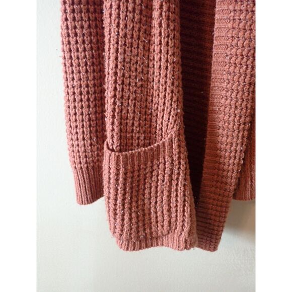 Merona Burnt Orange Cardigan Sweater Medium Waffle Oversized - Picture 3 of 8